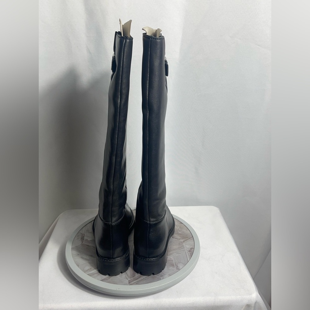 Steve Madden Leary Black Leather Tall Lug Sole Boots Size 9M - Picture 4 of 12